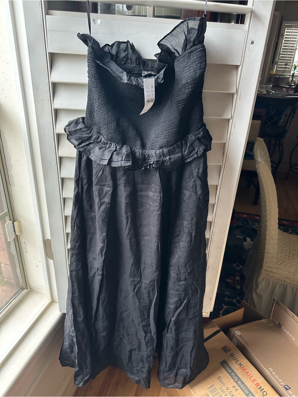 Black Ruffle Midi Dress - Women's Smocked Bodice